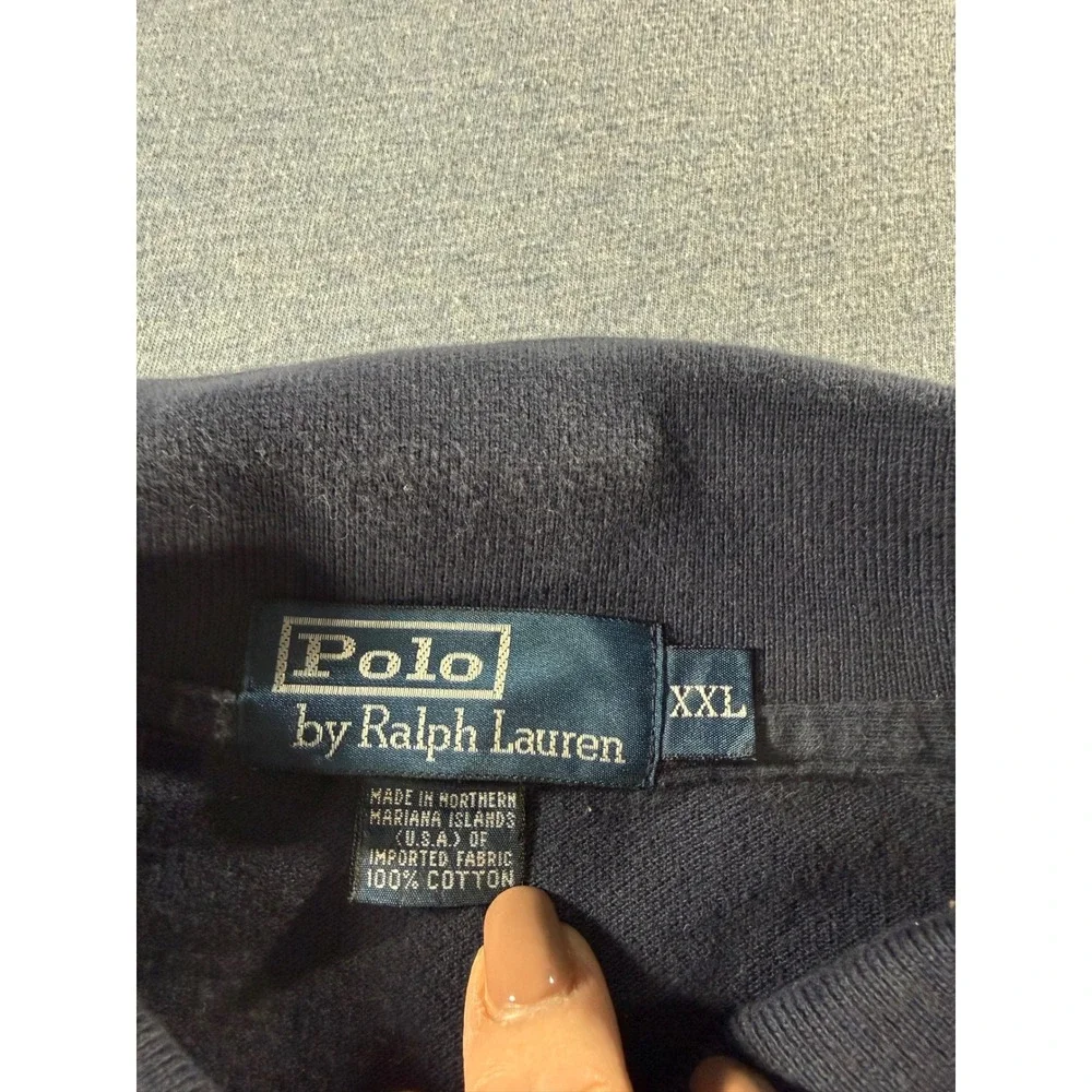 Vintage Polo Ralph Lauren Mens XXL Navy Blue Long Sleeve Polo Shirt 90s Y2K